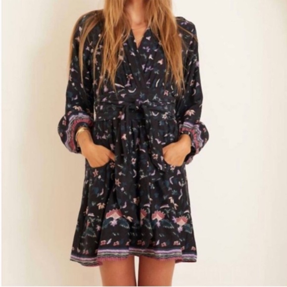 Natalie Martin Nico Long Sleeve Silk Mini Dress Wrap Blue White Floral Sz S NWT - Picture 6 of 16
